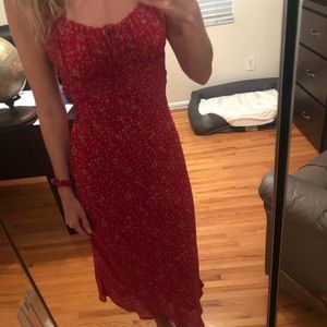 Cinched red midi dress